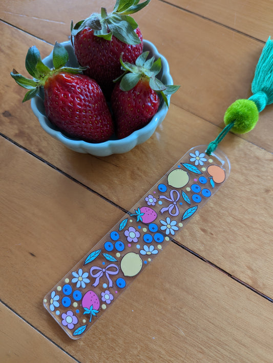 Bookmark - Fruit Salad, Yummy Yummy - fruit, flowers and bows