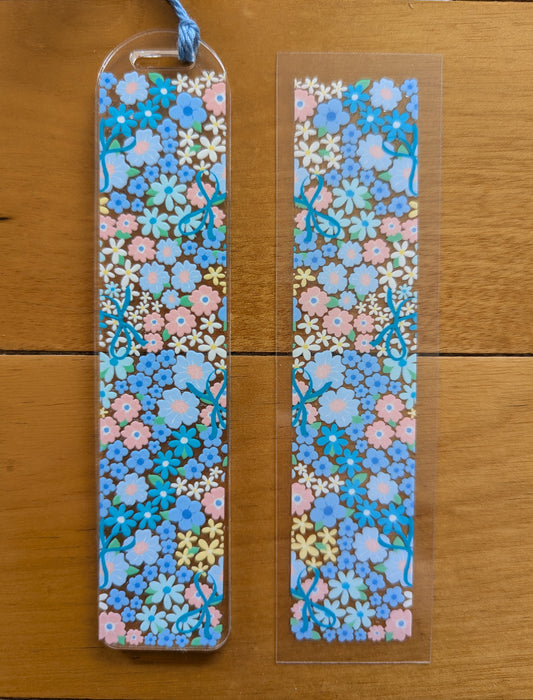 Bookmark - A Blue-tiful Bow-quet - blue ditsy flowers and bows