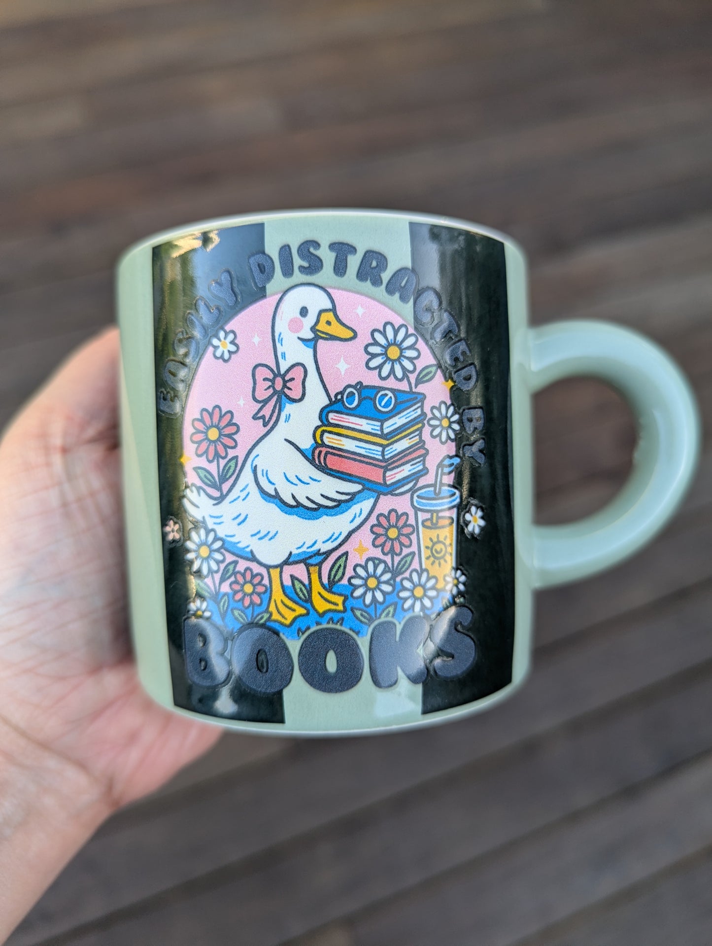 IMPERFECT: Easily Distracted by Books Green Stripe Mug