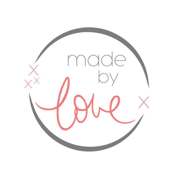 Logo with 'made by love' text in a circular design on a white background