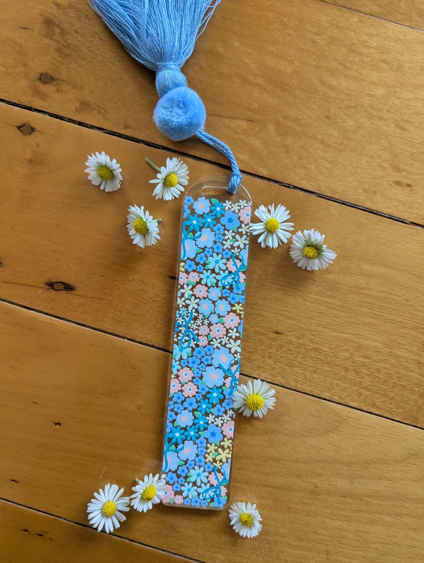 Bookmark - A Blue-tiful Bow-quet - blue ditsy flowers and bows
