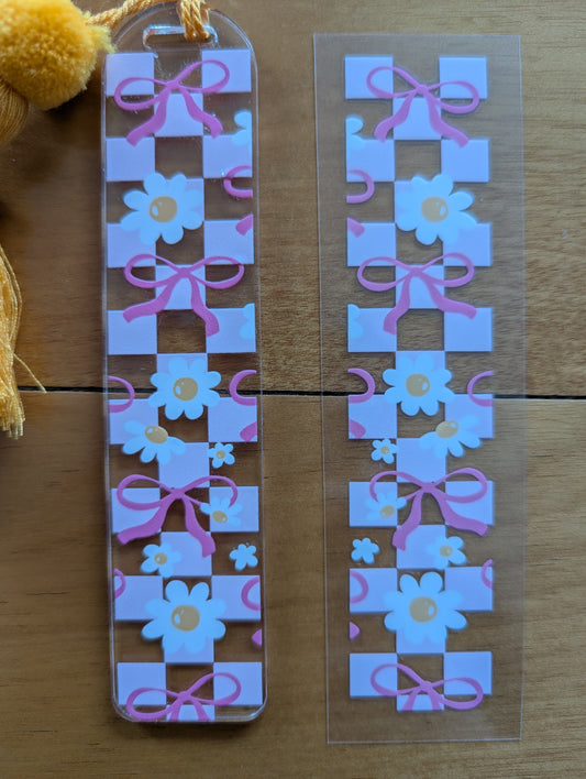Bookmark - Bow-Dazzled Daisy Checkerboard of Cuteness - bow, checks and daisies