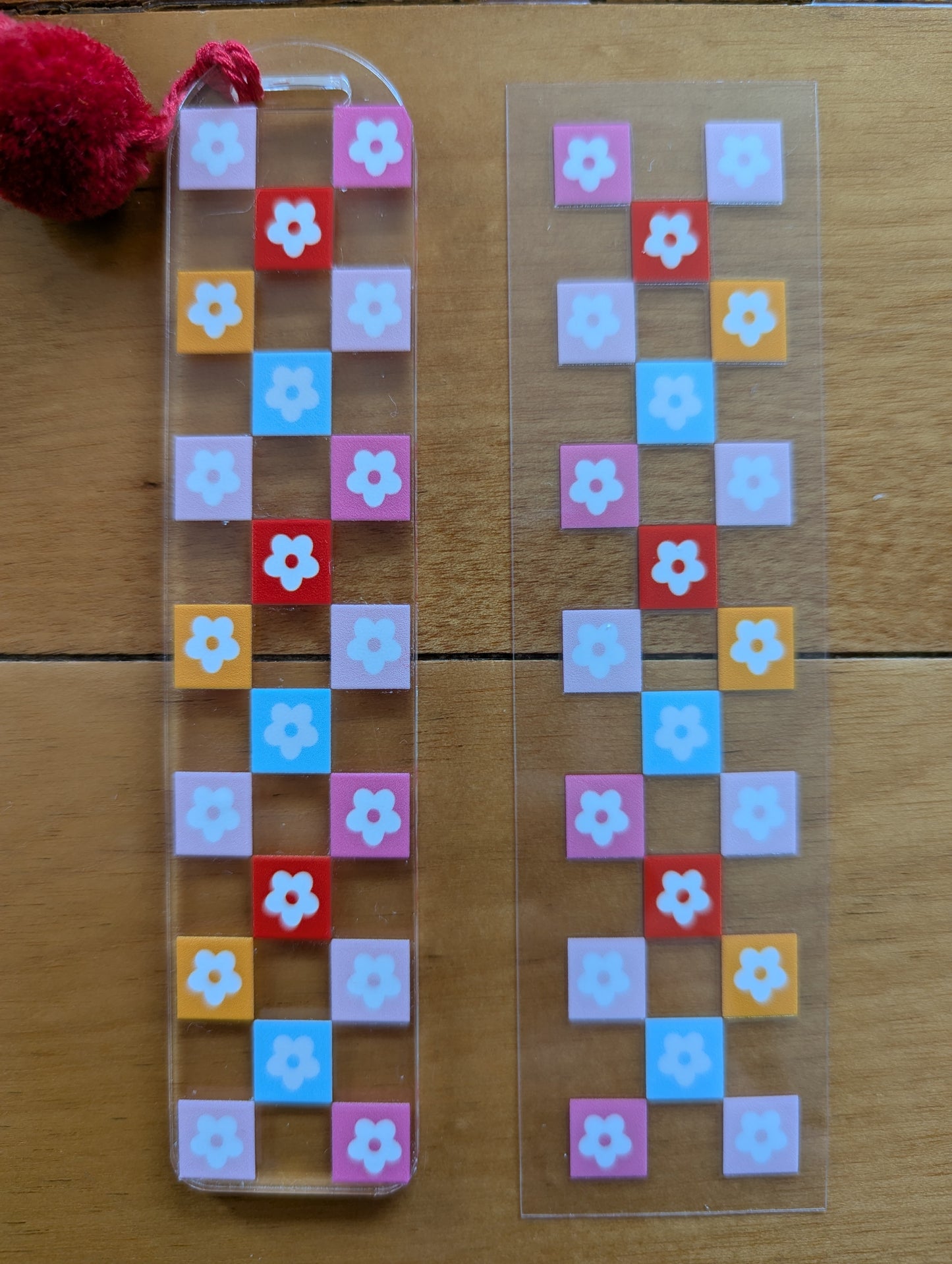 Bookmark - Rainbow Daisy Daydream Bookmark - daisies and rainbow checkerboard
