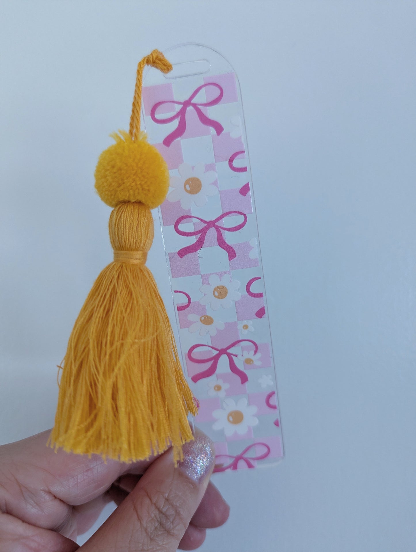 Bookmark - Bow-Dazzled Daisy Checkerboard of Cuteness - bow, checks and daisies