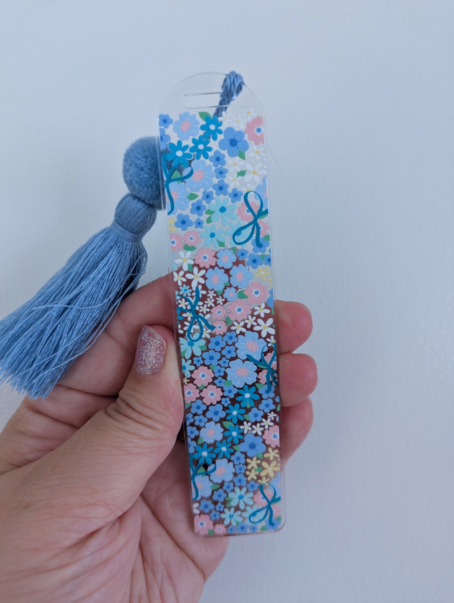 Bookmark - A Blue-tiful Bow-quet - blue ditsy flowers and bows