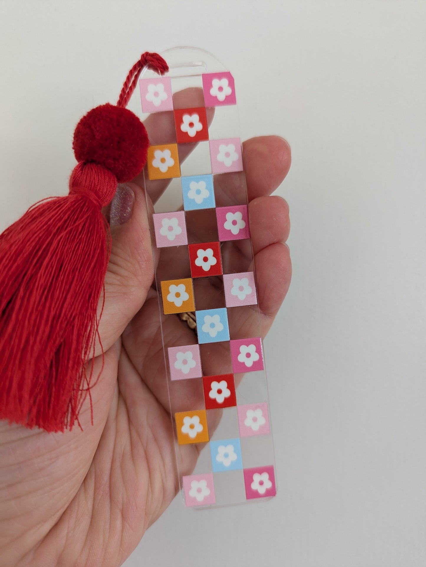 Bookmark - Rainbow Daisy Daydream Bookmark - daisies and rainbow checkerboard