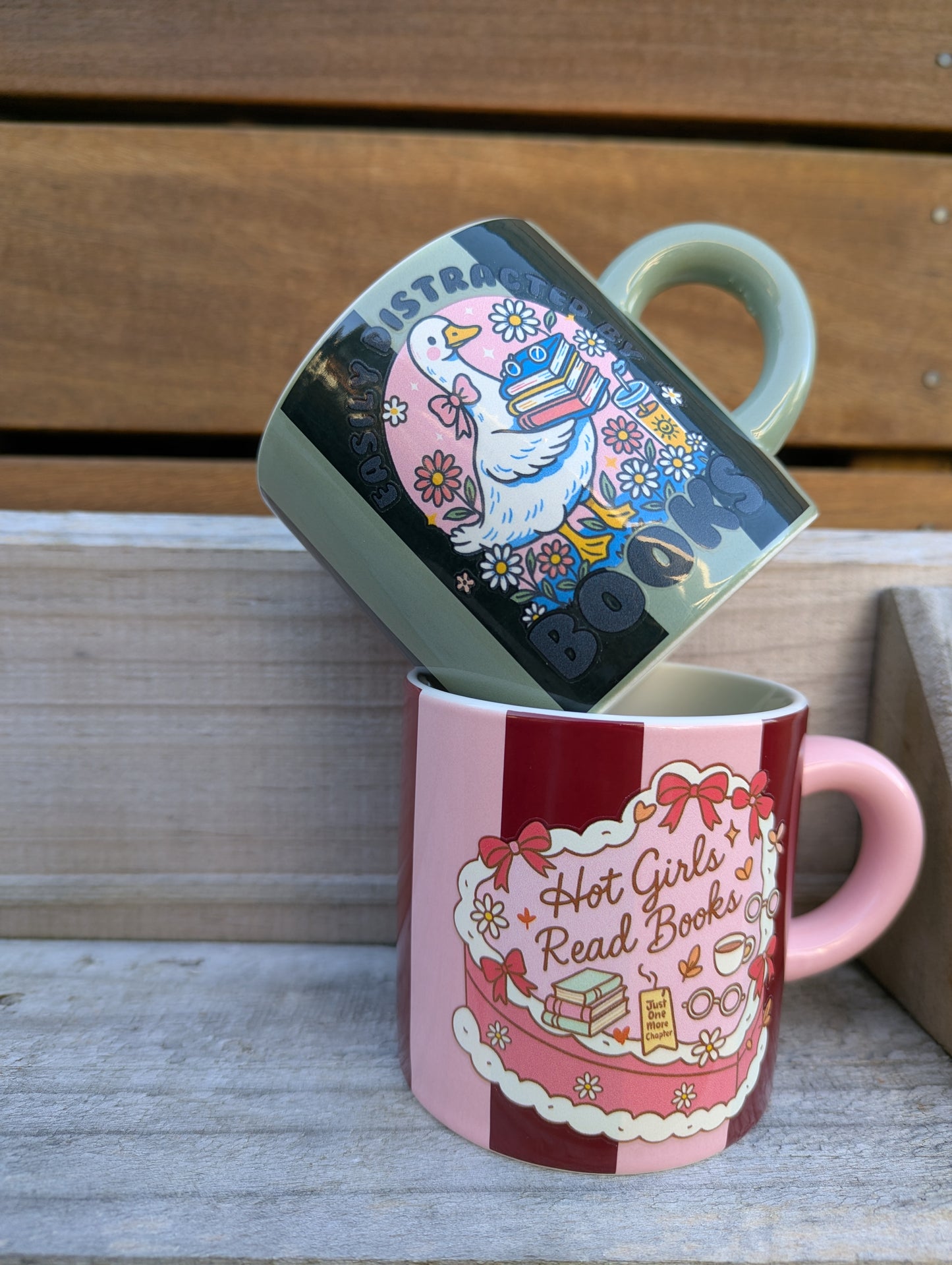 IMPERFECT: Easily Distracted by Books Green Stripe Mug