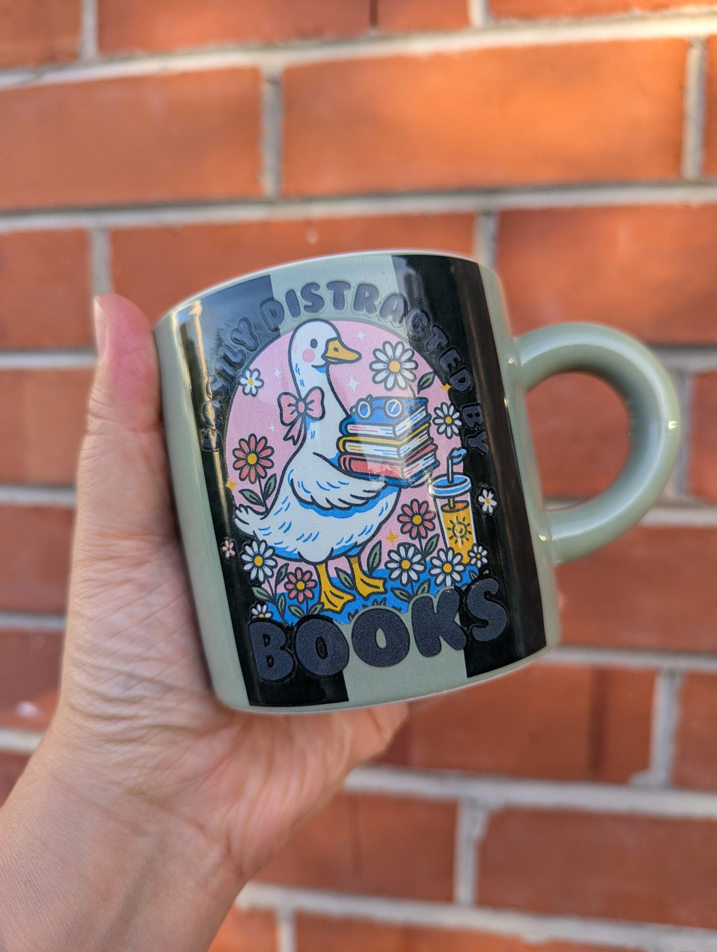 IMPERFECT: Easily Distracted by Books Green Stripe Mug