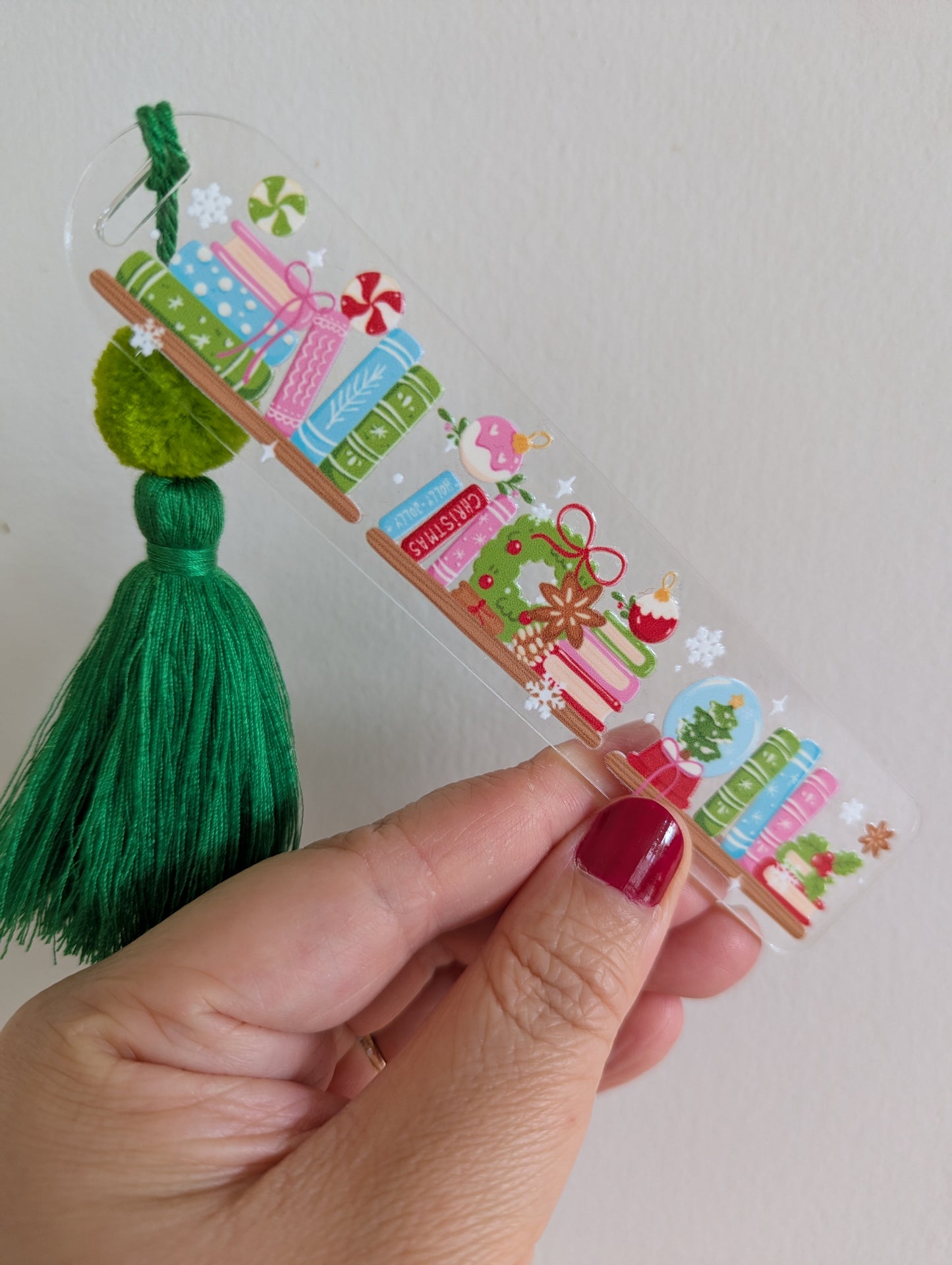 Bookmark - All I want for Christmas is books - Christmas bookshelf